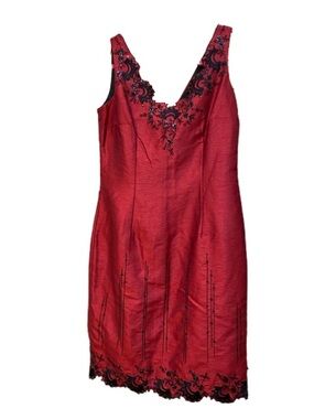 Maggy London Red Embroidered Midi Dress